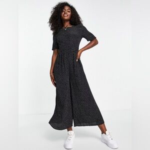 Asos Design tea jumpsuit with button back detail in mono spot